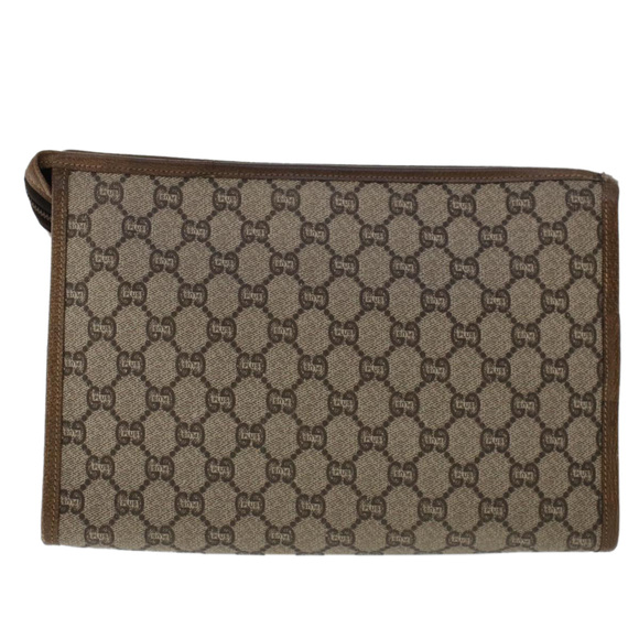 GUCCI PLUS GG Canvas Clutch Bag PVC Leather Beige Auth 50530 - Picture 2 of 16
